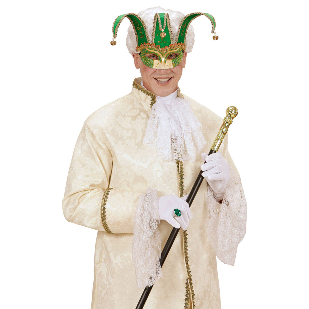 Op deze afbeelding zie je een Accessoires, van het merk Widmann. Nar Oogmasker, Joker Met Decoratie Glitters, Groen