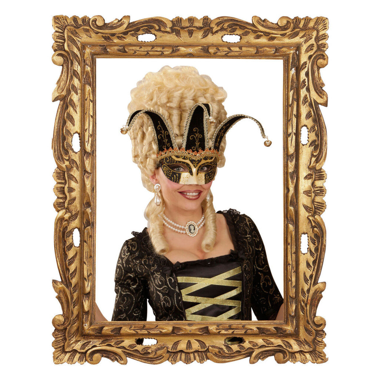 Op deze afbeelding zie je een Accessoires, van het merk Widmann. Nar Oogmasker, Joker Met Decoratie Glitters, Zwart