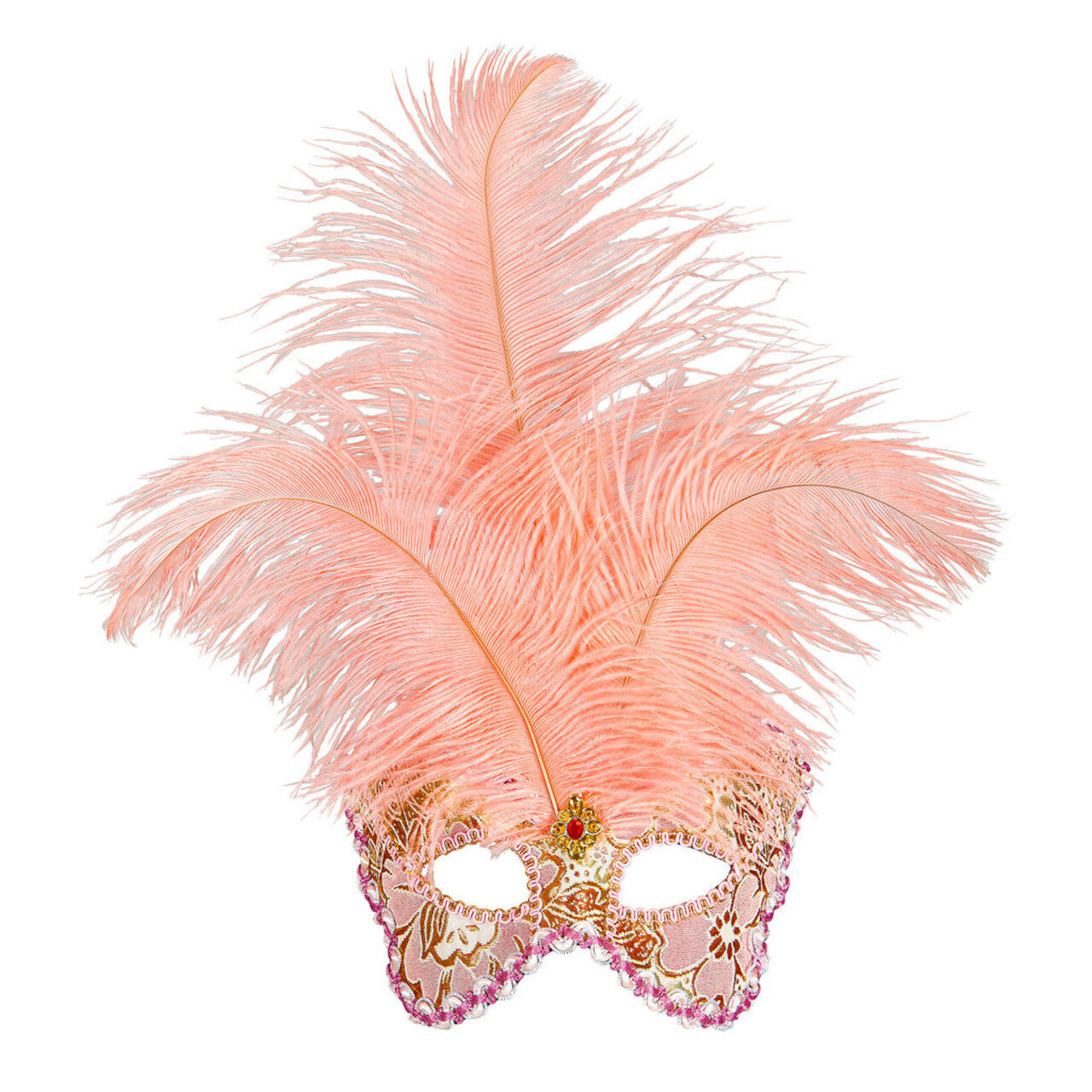 Op deze afbeelding zie je een Accessoires, van het merk Widmann. Veren Masker Countess Met Glitters En Veren, Perzik