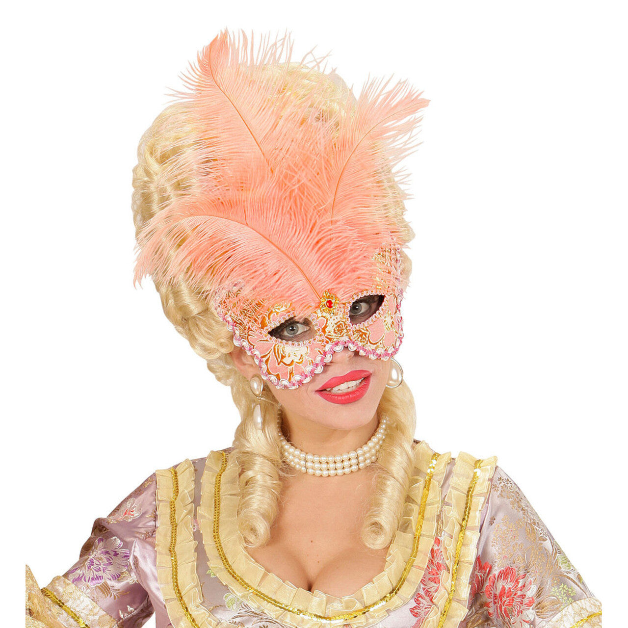 Op deze afbeelding zie je een Accessoires, van het merk Widmann. Veren Masker Countess Met Glitters En Veren, Perzik