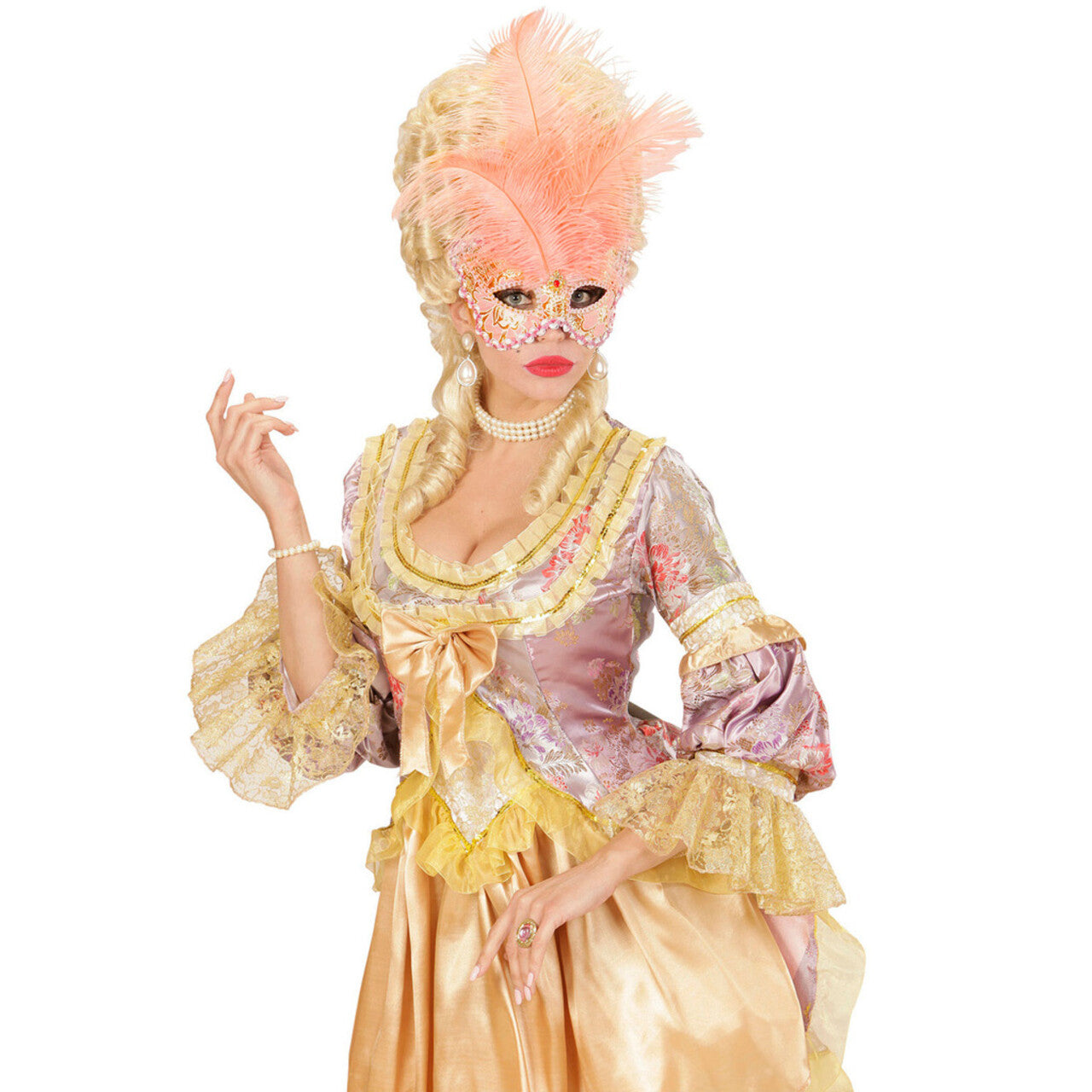 Op deze afbeelding zie je een Accessoires, van het merk Widmann. Veren Masker Countess Met Glitters En Veren, Perzik