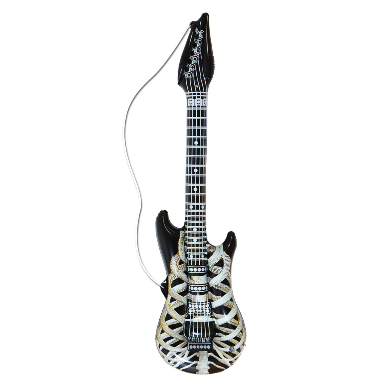Op deze afbeelding zie je een Accessoires, van het merk Widmann. Horror Rocker Opblaasbare Gitaar, Skelet