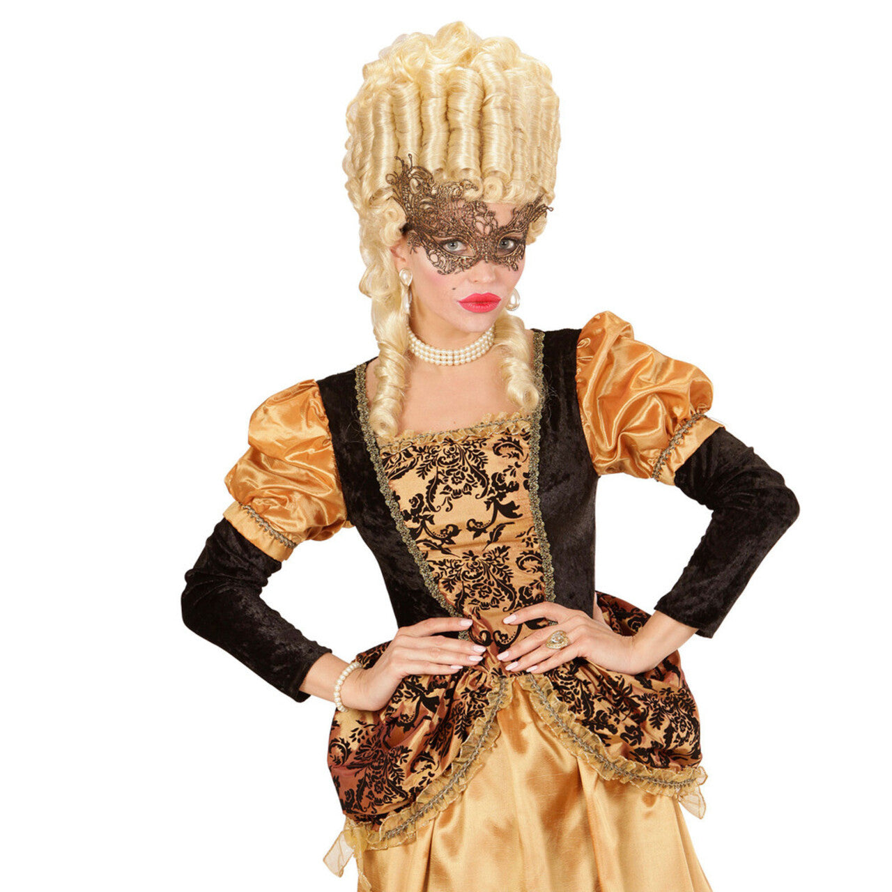 Op deze afbeelding zie je een Accessoires, van het merk Widmann. Fantasia Oogmasker Kant, Antiek Goud Barok