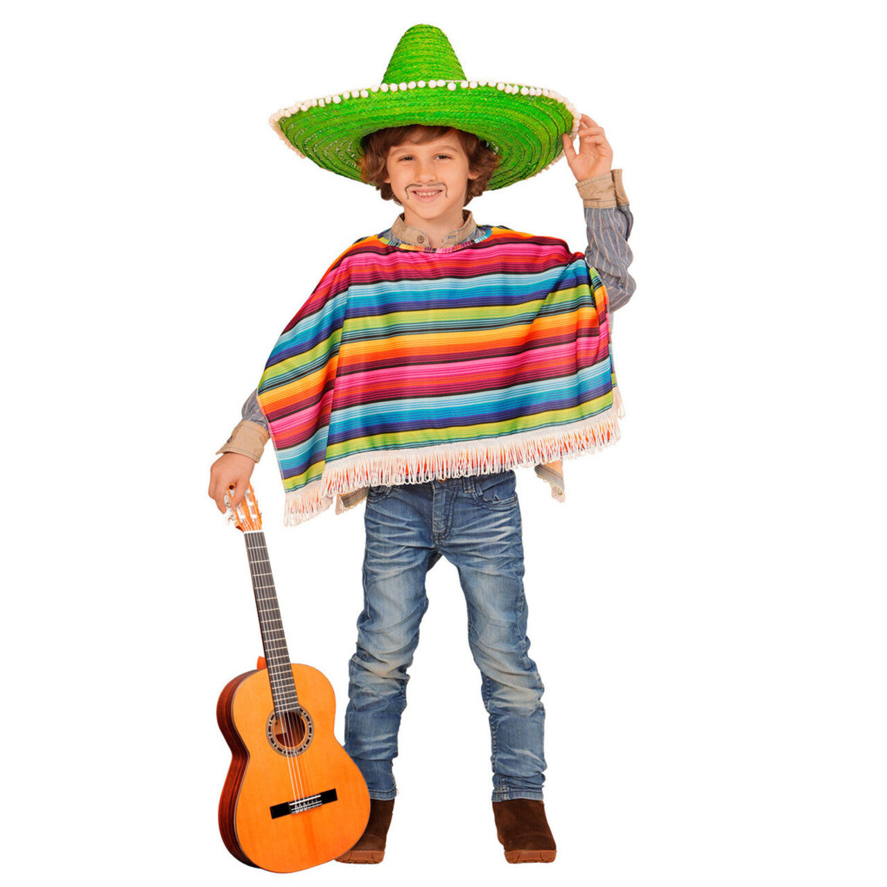 Op deze afbeelding zie je een Kostuums, van het merk Widmann. Hola Hombre Mexicaanse Poncho Kind Kind Kostuum