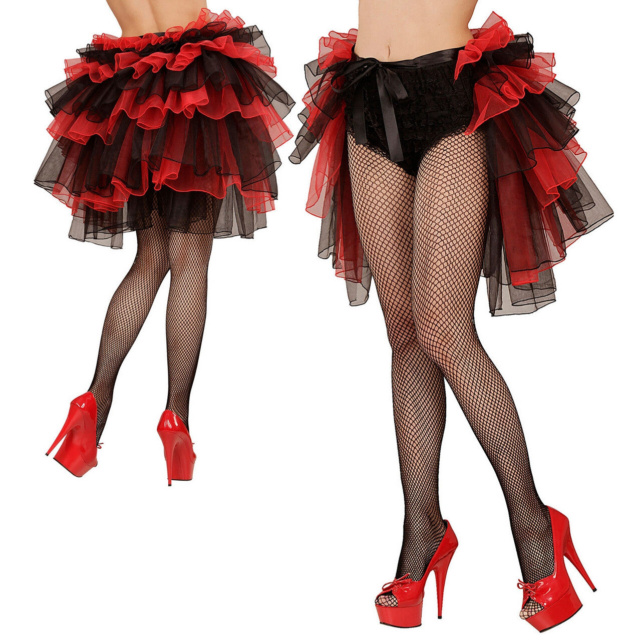 Op deze afbeelding zie je een Kostuums, van het merk Widmann. Show Omslagrok Burlesque, Zwart / Rood Vrouw