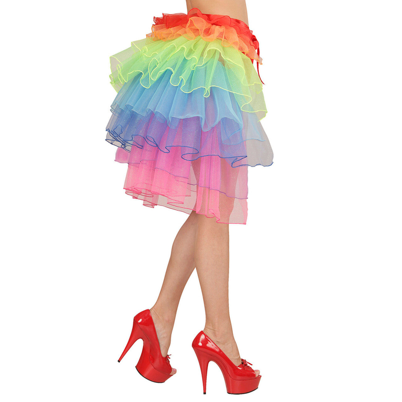 Op deze afbeelding zie je een Kostuums, van het merk Widmann. Show Omslagrok Fantasy Glitter Regenboogkleuren