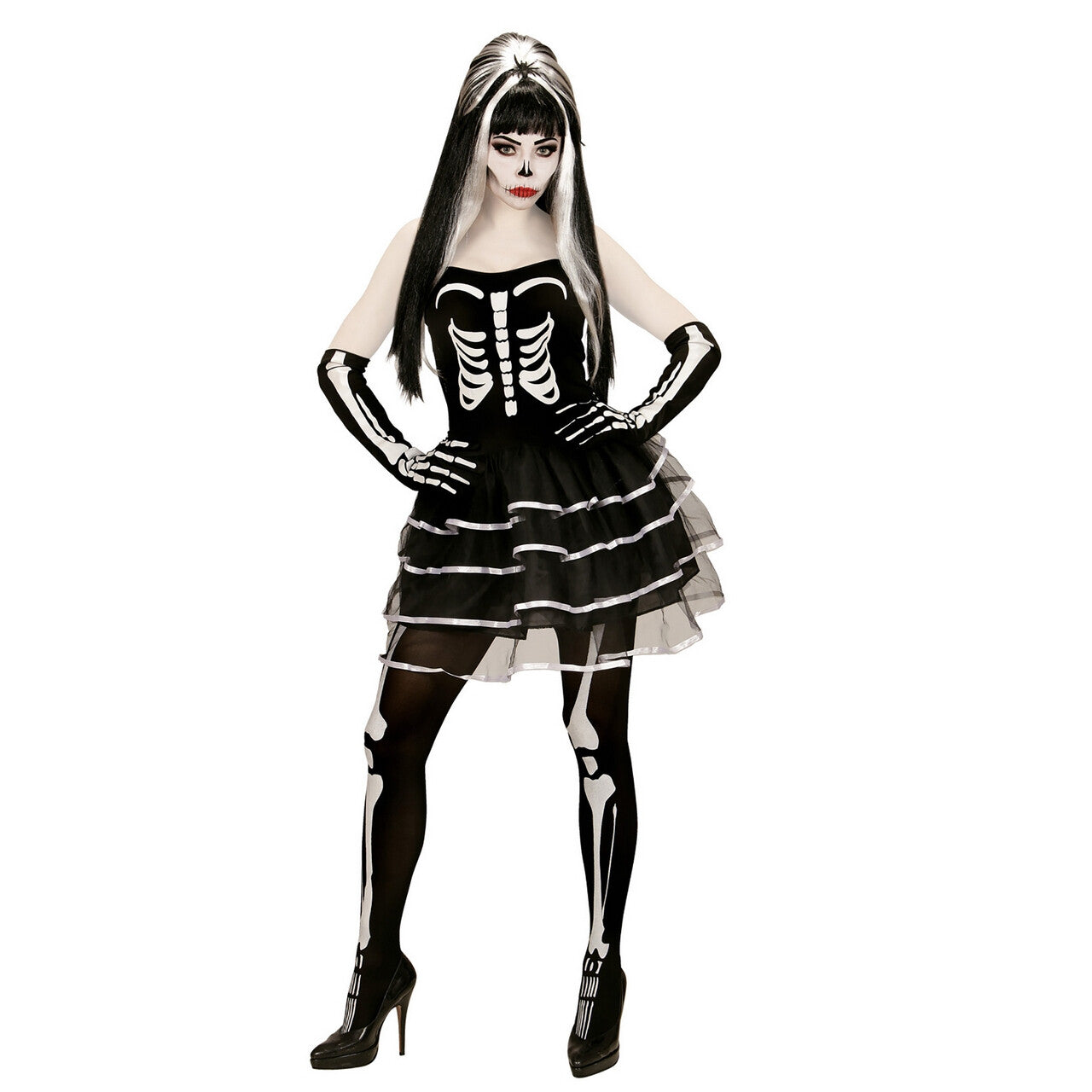 Op deze afbeelding zie je een Kostuums, van het merk Widmann. Gothic Skelet Meisje Vrouw Kostuum