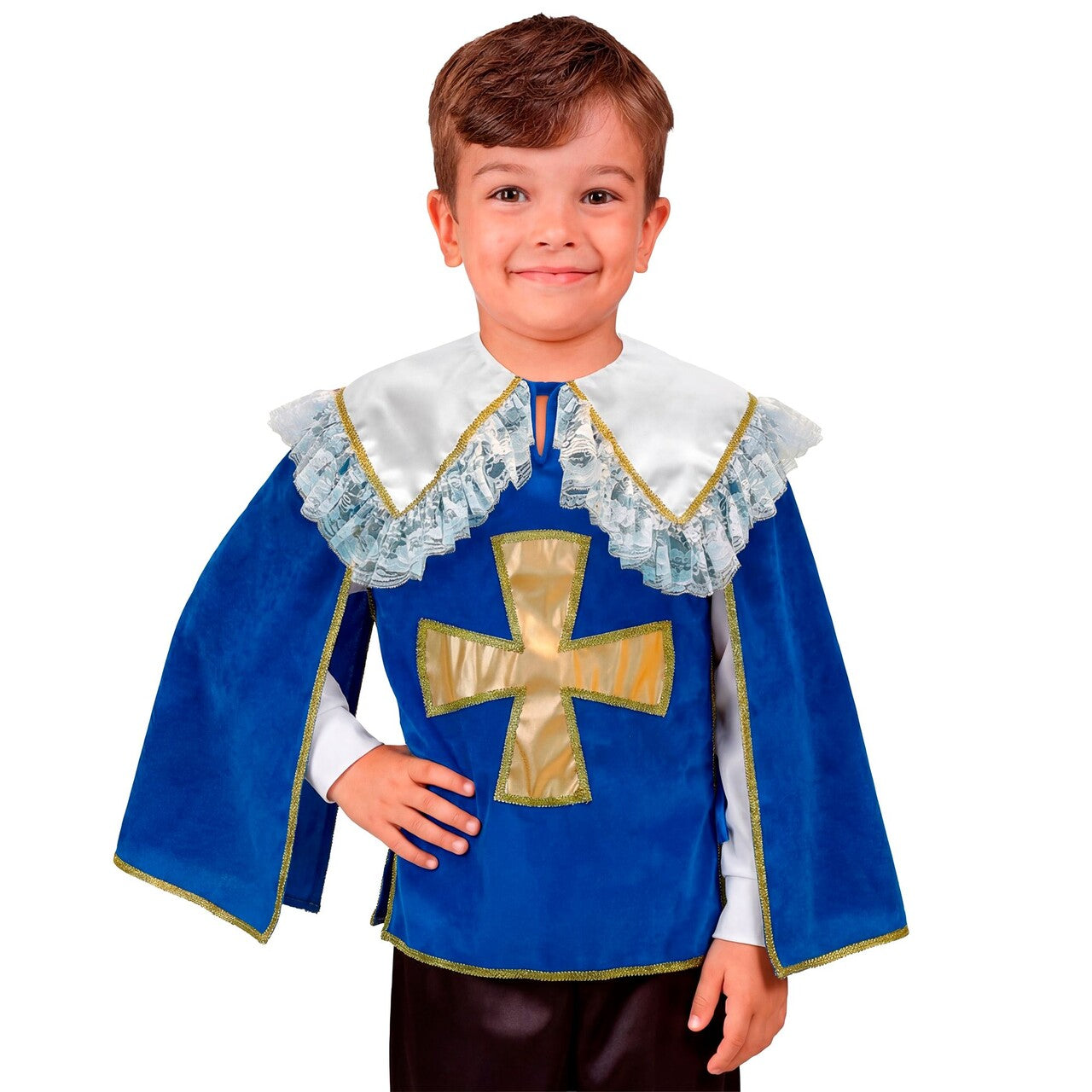 Op deze afbeelding zie je een Kostuums, van het merk Widmann. Blauwe Musketier Top Jongen