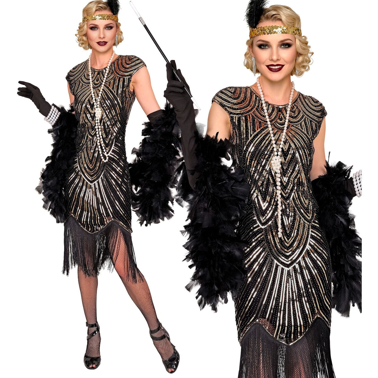 Op deze afbeelding zie je een Kostuums, van het merk Widmann. Roaring 20s Gold Shine Vrouw Kostuum