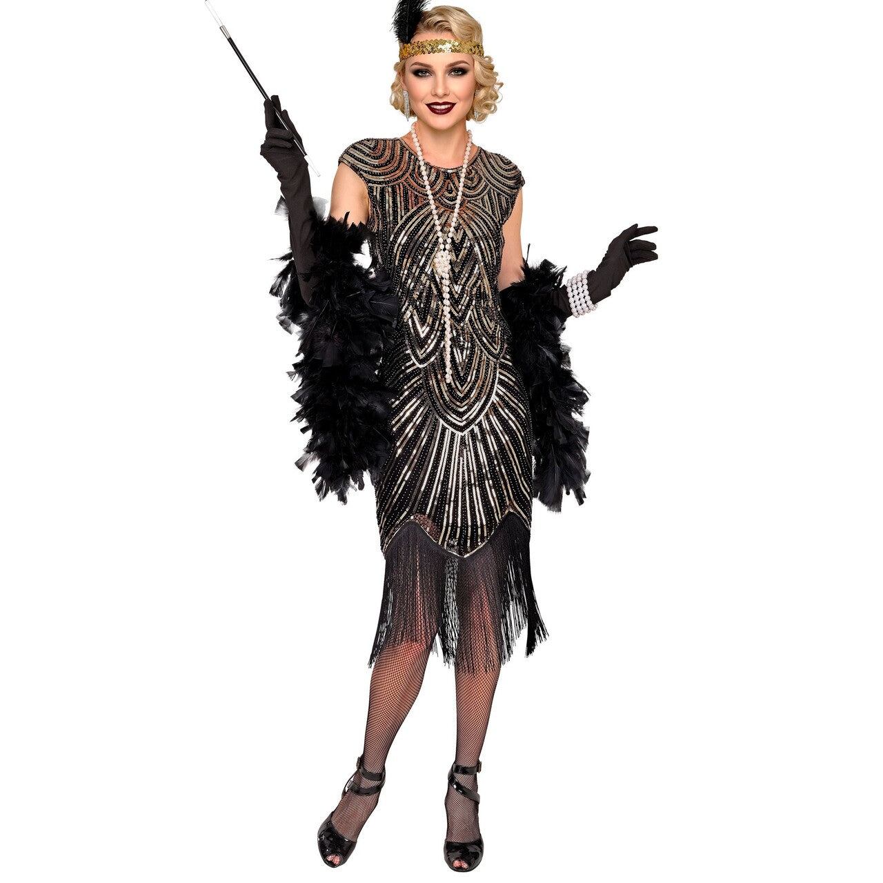 Op deze afbeelding zie je een Kostuums, van het merk Widmann. Roaring 20s Gold Shine Vrouw Kostuum