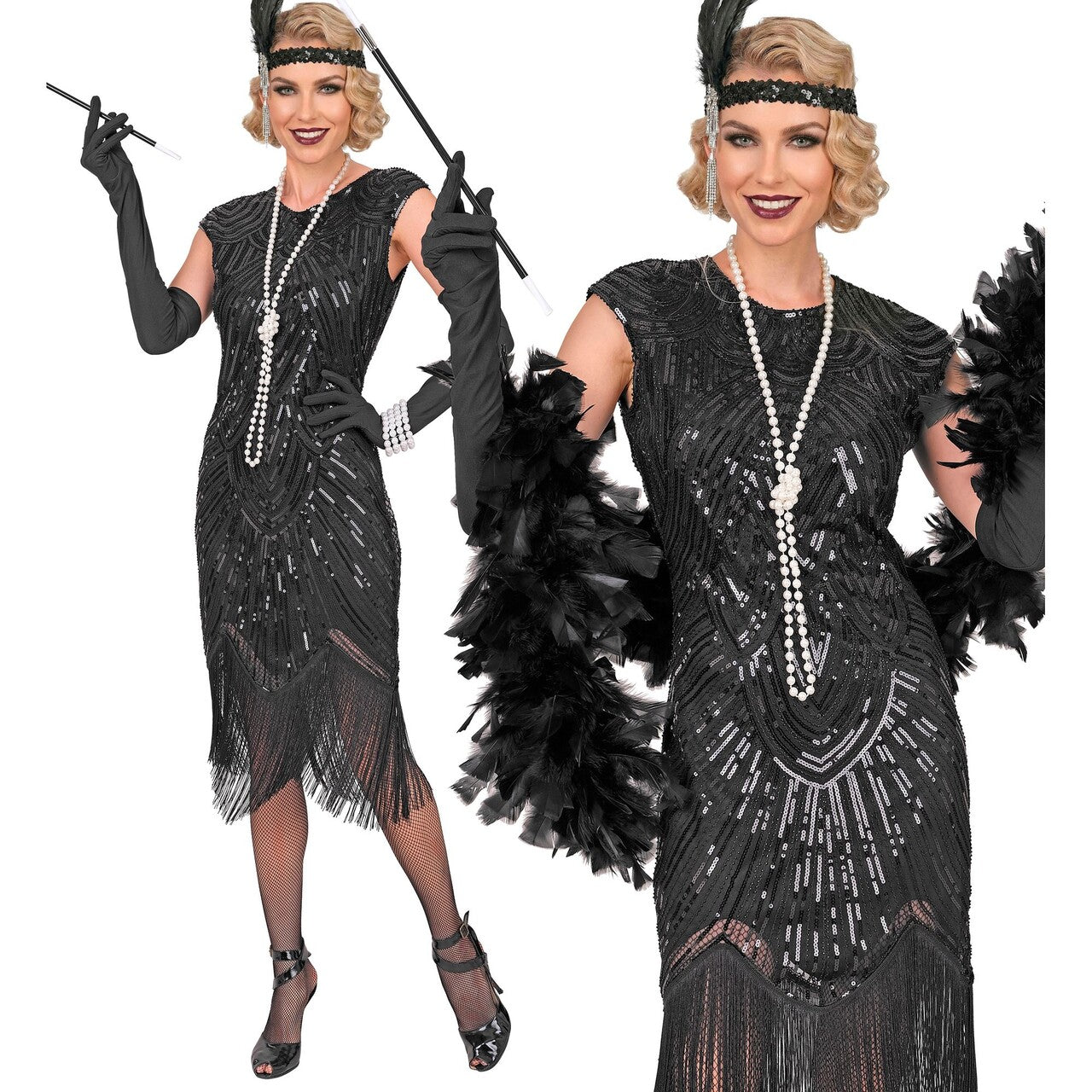 Op deze afbeelding zie je een Kostuums, van het merk Widmann. Roaring 20s Elegant Black Vrouw Kostuum