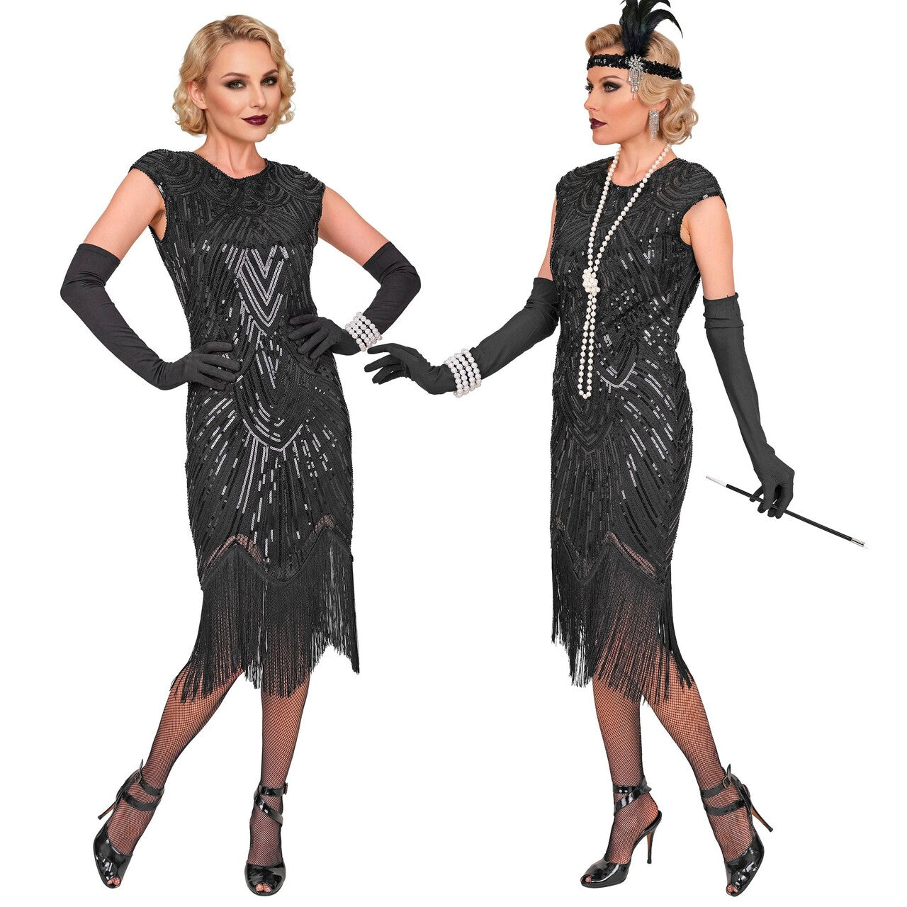 Op deze afbeelding zie je een Kostuums, van het merk Widmann. Roaring 20s Elegant Black Vrouw Kostuum