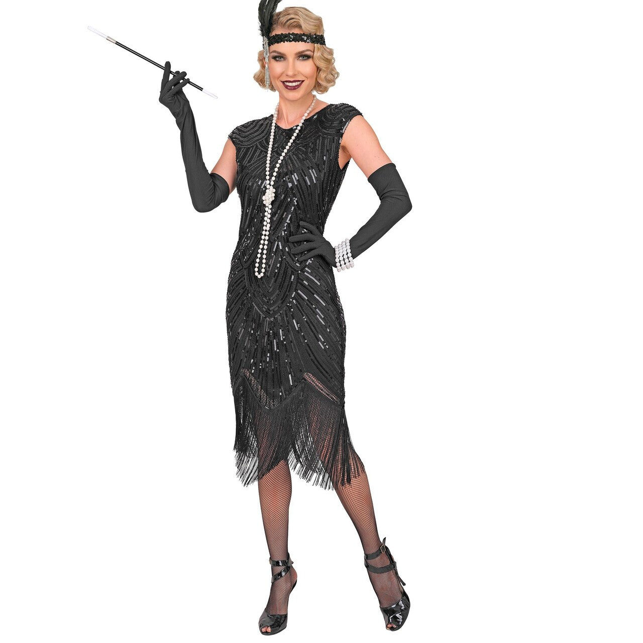Op deze afbeelding zie je een Kostuums, van het merk Widmann. Roaring 20s Elegant Black Vrouw Kostuum