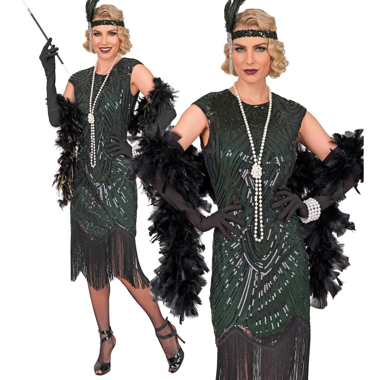 Op deze afbeelding zie je een Kostuums, van het merk Widmann. Roaring 20s Esmeralda Emerald Green Vrouw Kostuum