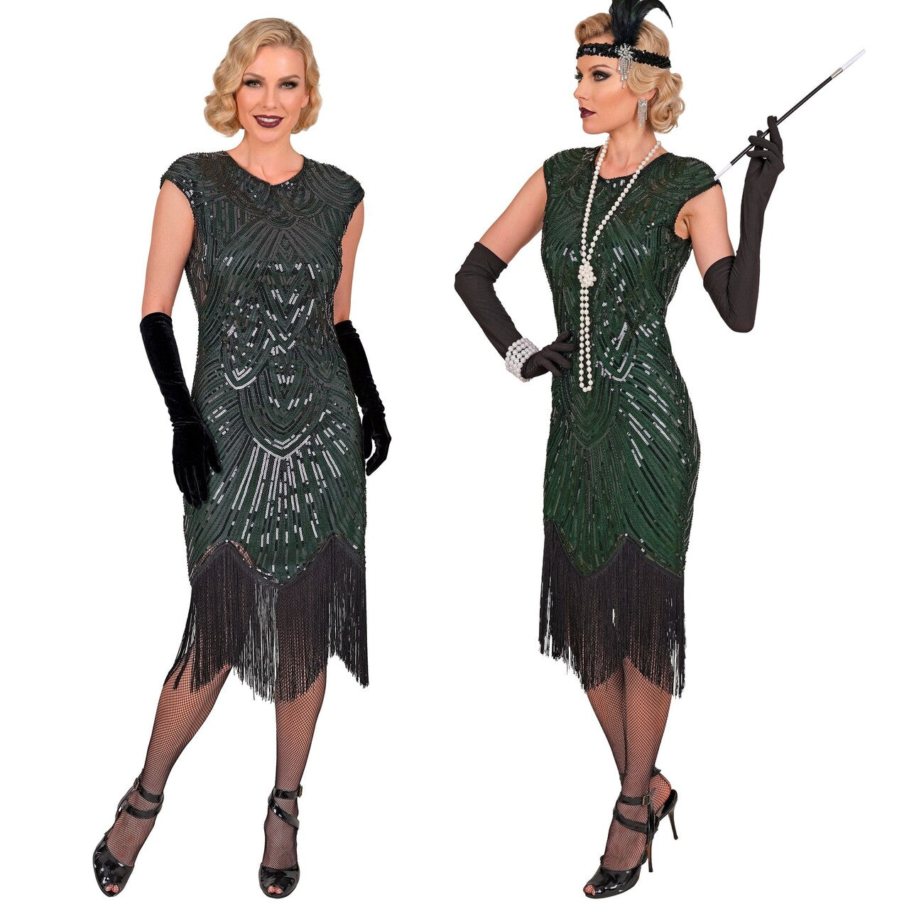 Op deze afbeelding zie je een Kostuums, van het merk Widmann. Roaring 20s Esmeralda Emerald Green Vrouw Kostuum