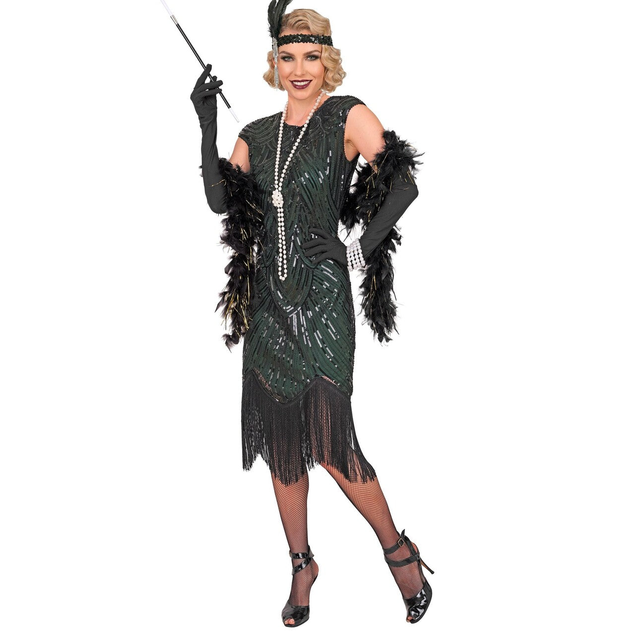 Op deze afbeelding zie je een Kostuums, van het merk Widmann. Roaring 20s Esmeralda Emerald Green Vrouw Kostuum