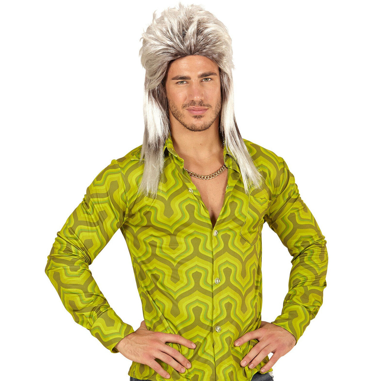 Op deze afbeelding zie je een Accessoires, van het merk Widmann. Brandon Pruik Mullet 80s Blond