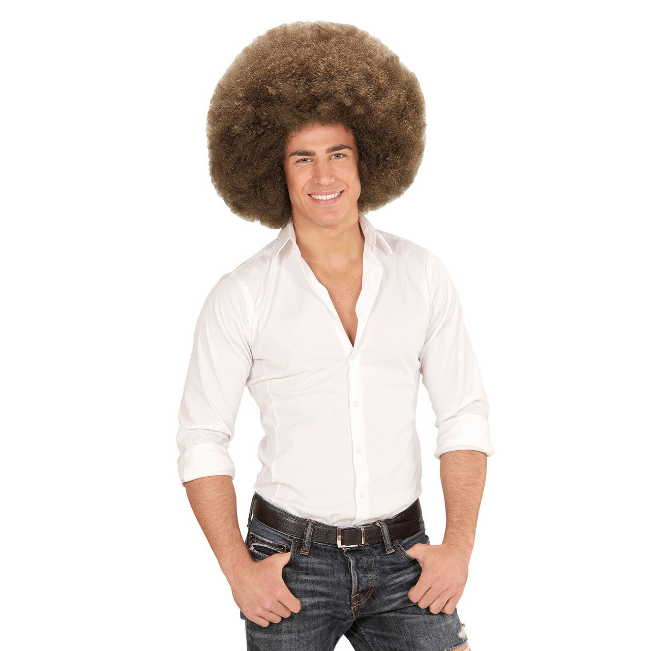 Op deze afbeelding zie je een Accessoires, van het merk Widmann. Soul Diva Pruik, Afro Extra Groot Bruin