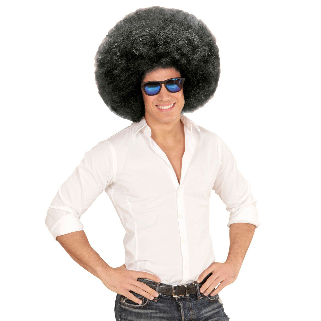 Op deze afbeelding zie je een Accessoires, van het merk Widmann. Soul Diva Pruik, Afro Extra Groot Zwart