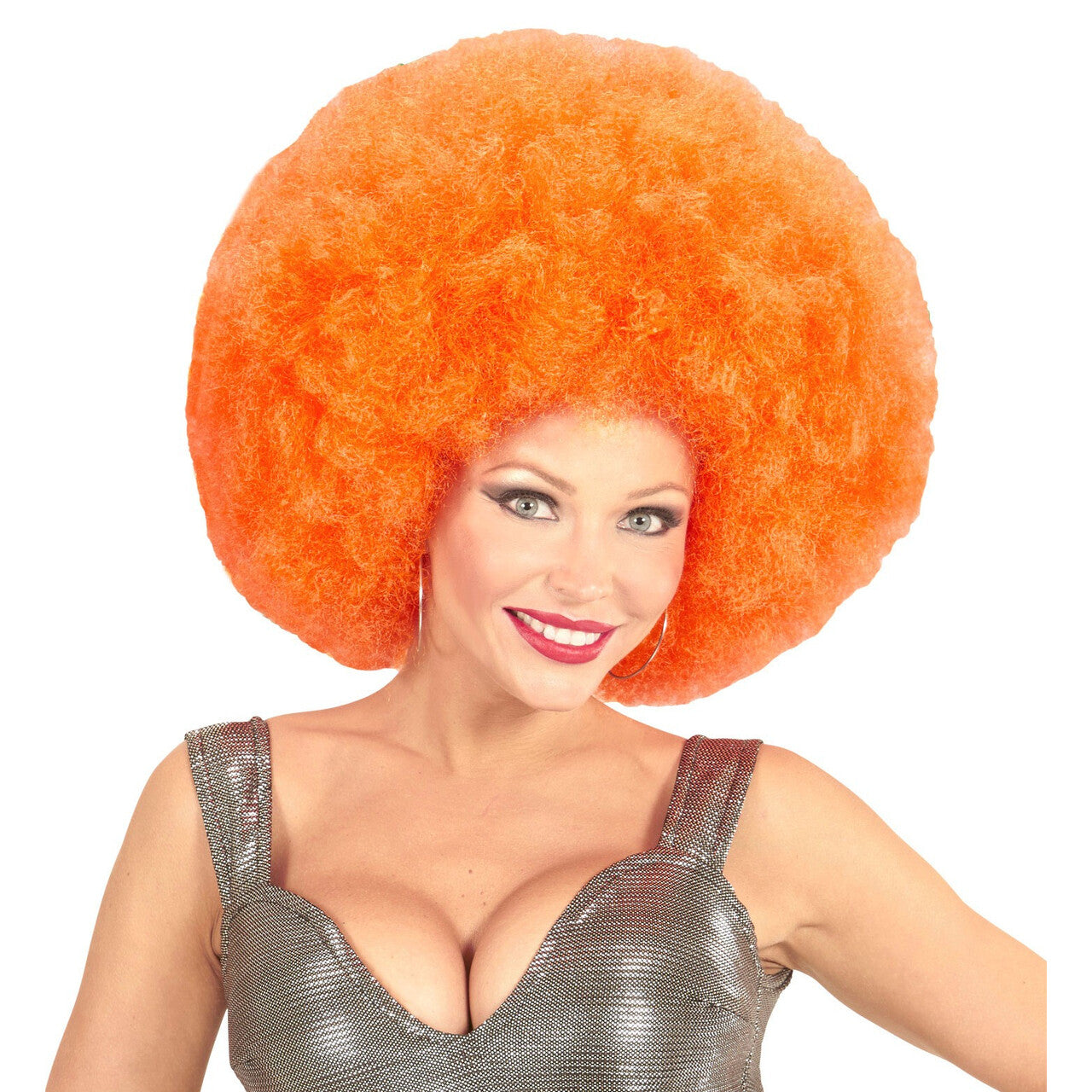 Op deze afbeelding zie je een Accessoires, van het merk Widmann. Soul Diva Pruik, Afro Extra Groot Oranje