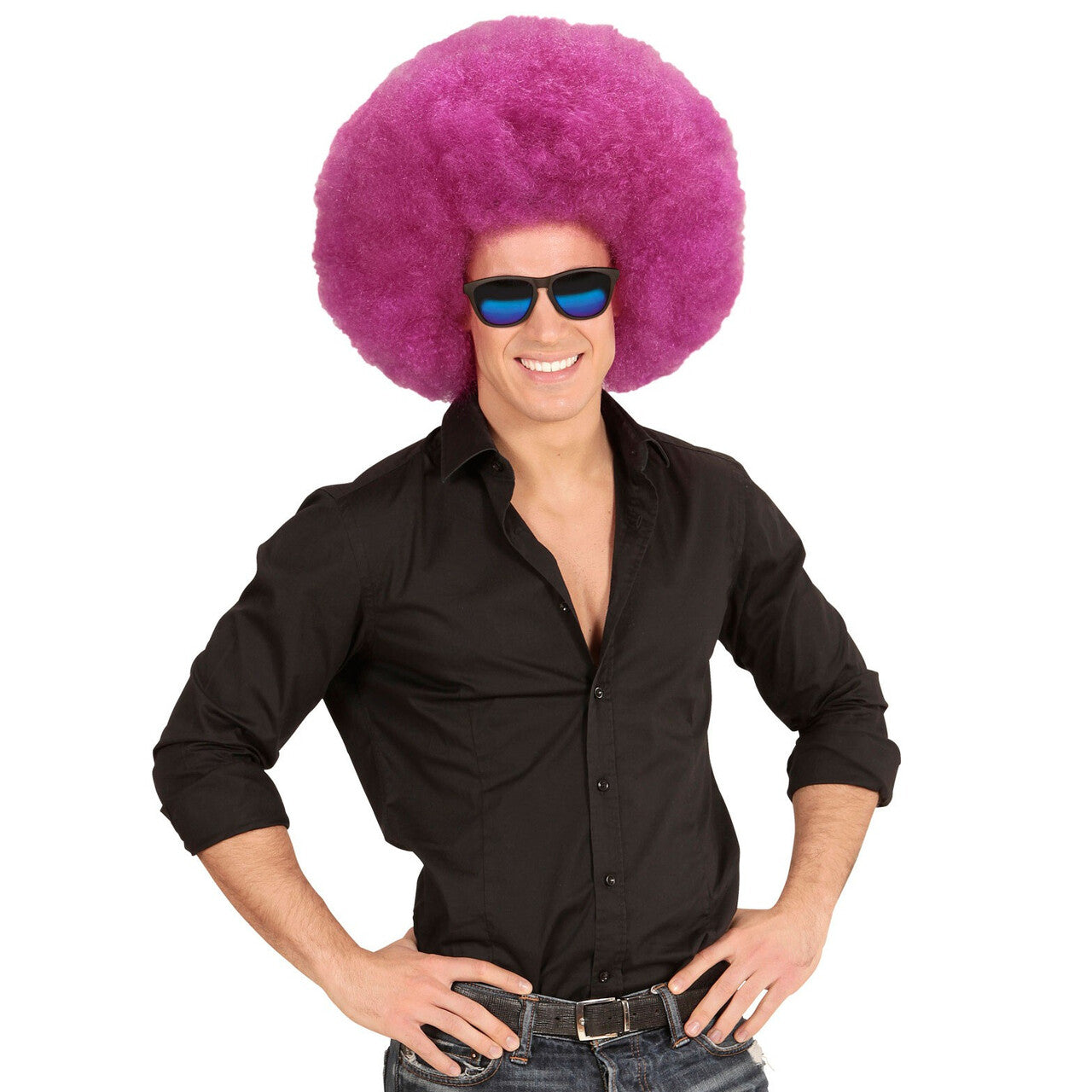 Op deze afbeelding zie je een Accessoires, van het merk Widmann. Soul Diva Pruik, Afro Extra Groot Paars