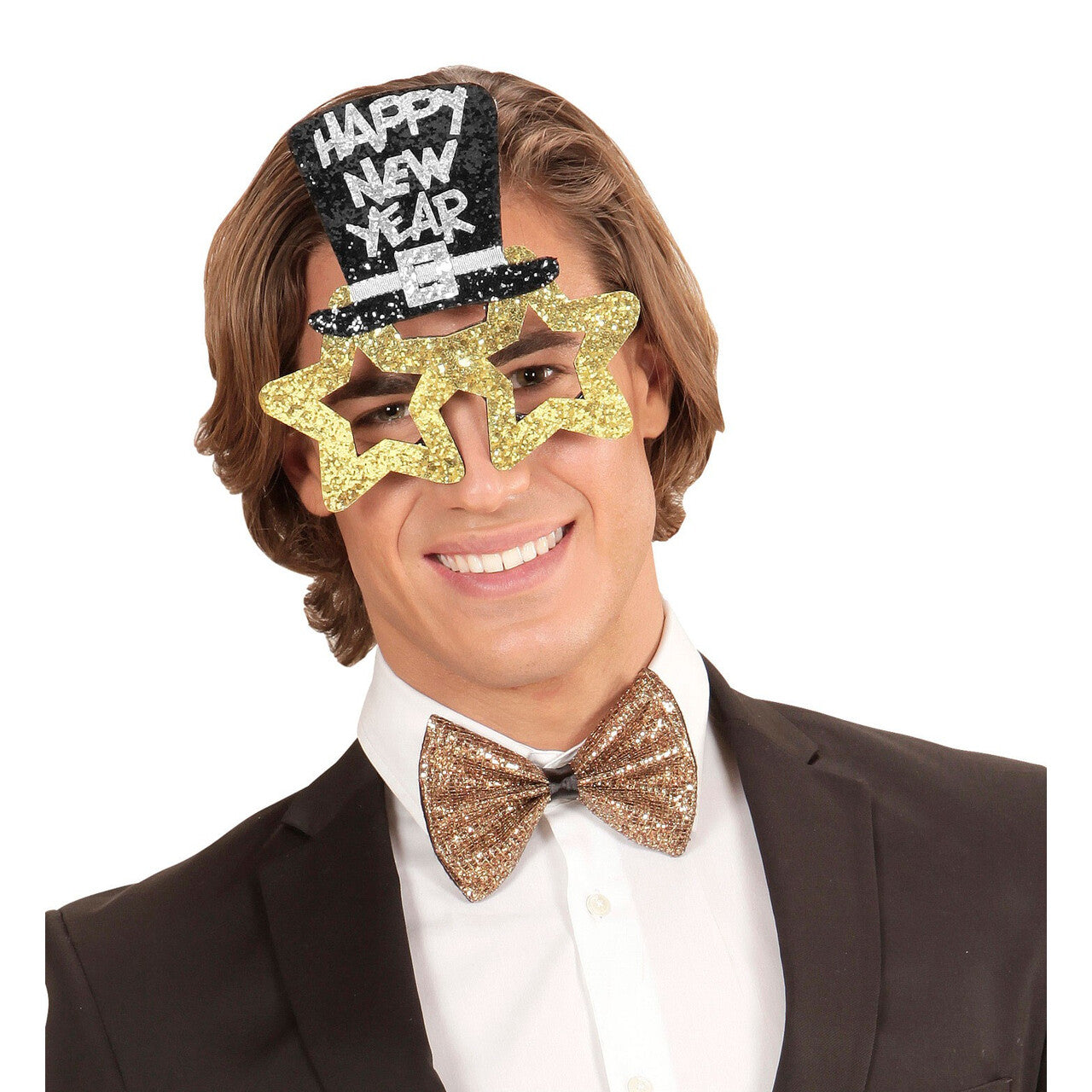 Op deze afbeelding zie je een Accessoires, van het merk Widmann. Spetterende Bril, Happy New Year Goud