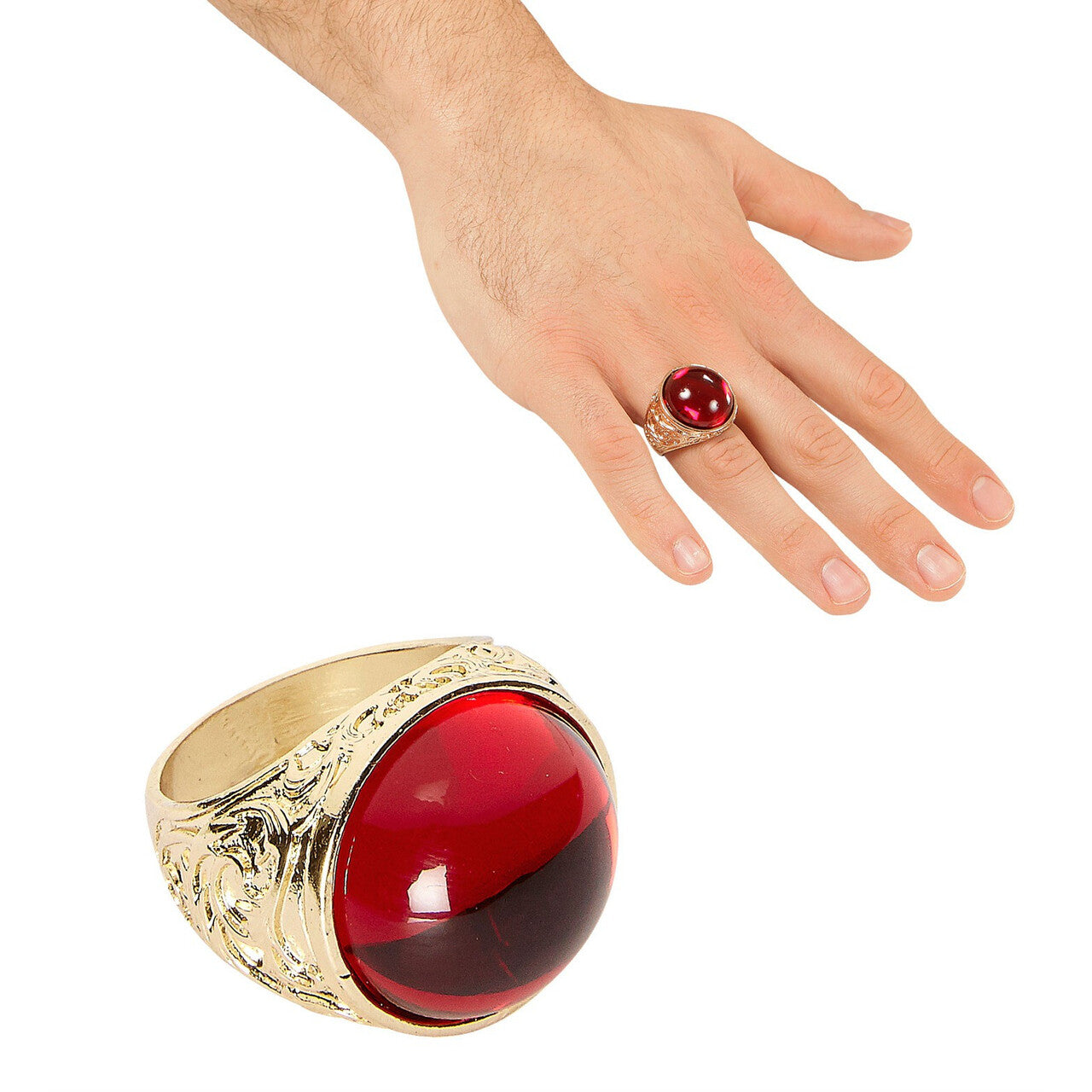 Op deze afbeelding zie je een Accessoires, van het merk Widmann. Dikke Gouden Ring Met Rode Steen