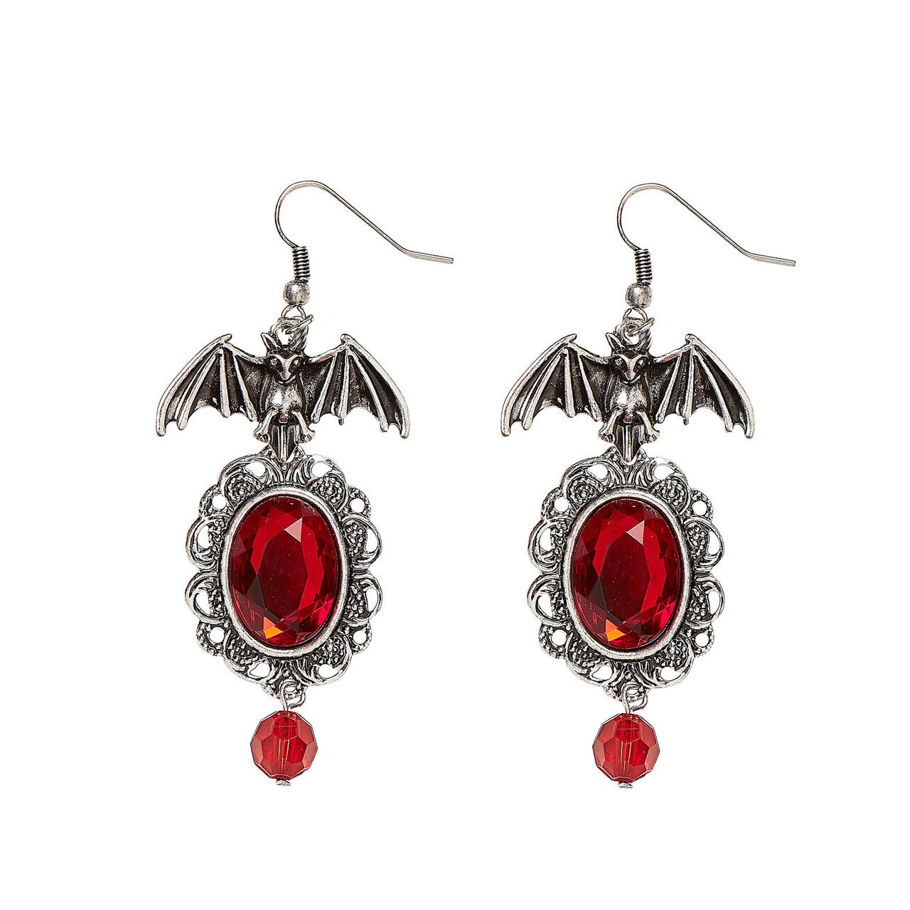 Op deze afbeelding zie je een Accessoires, van het merk Widmann. Halloween Accessoire Vleermuis Oorringen Met Rode Steen