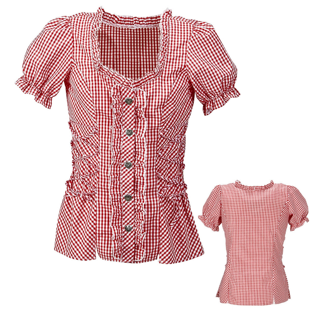 Op deze afbeelding zie je een Kostuums, van het merk Widmann. Rode Geblokte Bertha Beierse Blouse Vrouw