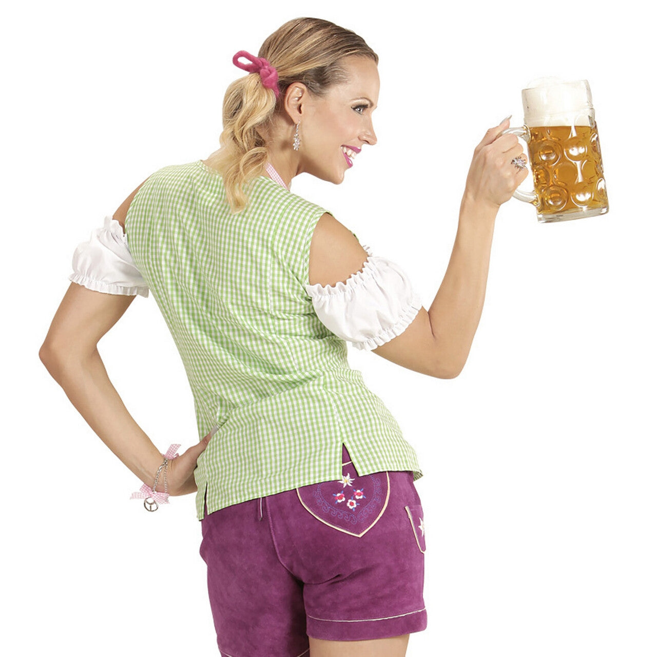Op deze afbeelding zie je een Kostuums, van het merk Widmann. Groene Geblokte Bertha Beierse Blouse Vrouw