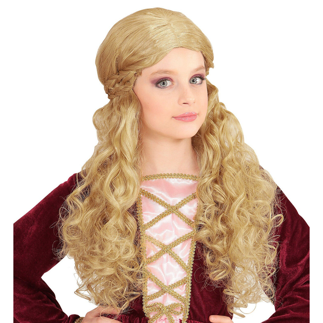 Op deze afbeelding zie je een Accessoires, van het merk Widmann. Milady Pruik, Kind Middeleeuwen Blond