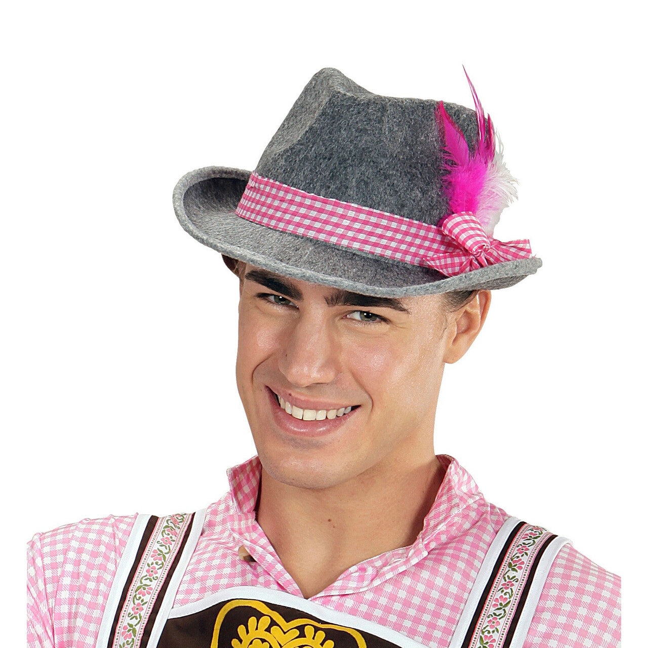 Op deze afbeelding zie je een Accessoires, van het merk Widmann. Oktoberfest Heren Beierse Fedora Met Roze Veren