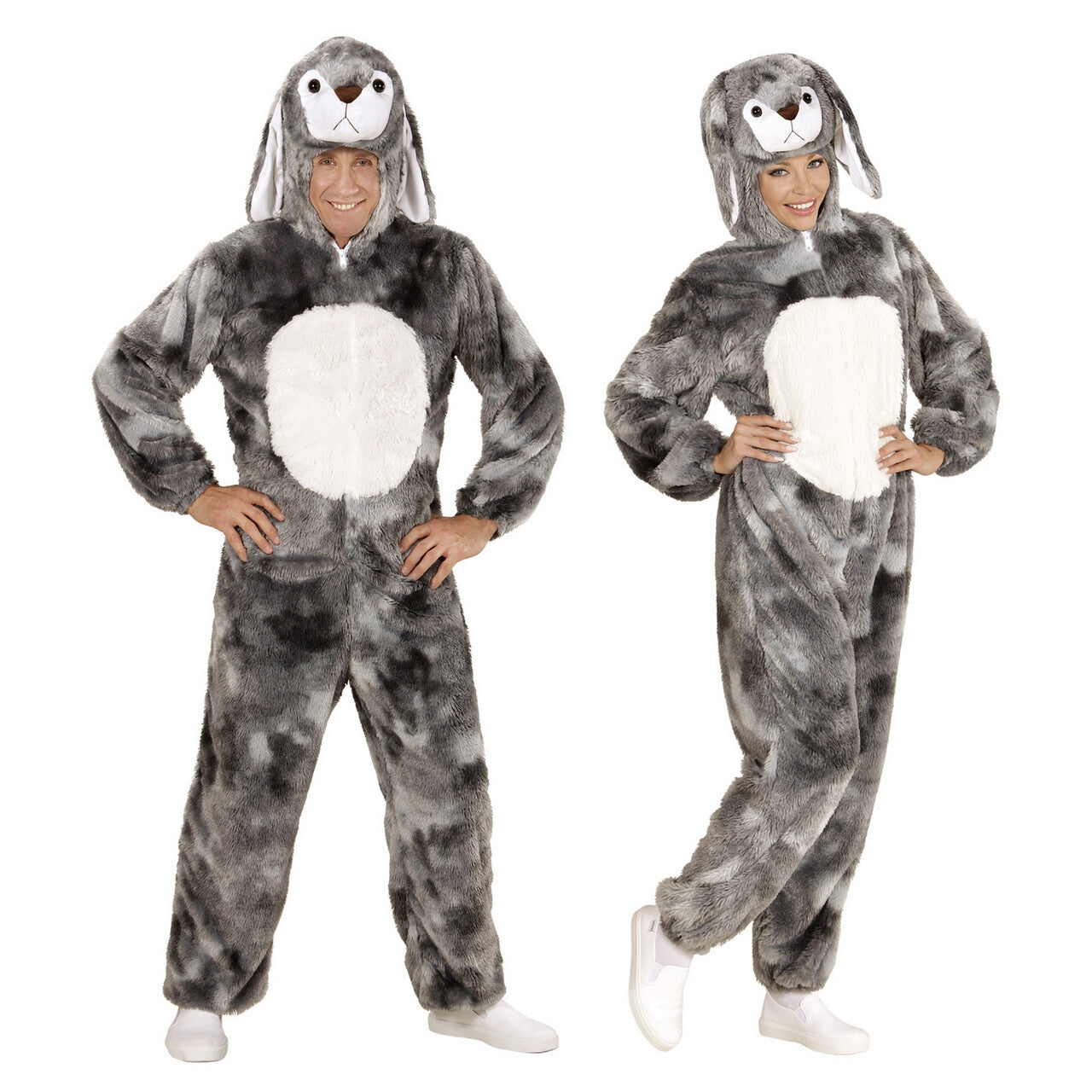 Op deze afbeelding zie je een Kostuums, van het merk Widmann. Dieren Onesie Pluche Konijn Grijs Kostuum