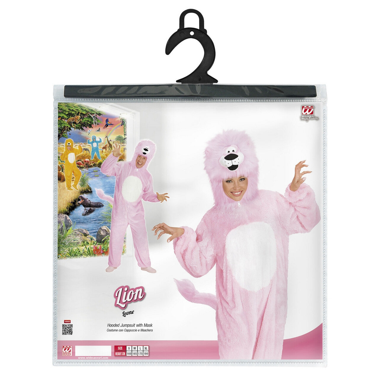 Op deze afbeelding zie je een Kostuums, van het merk Widmann. Dieren Onesie Pluche Roze Leeuw Kostuum