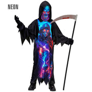 Op deze afbeelding zie je een Kostuums, van het merk Widmann. Neon Grim Reaper Kind Kostuum