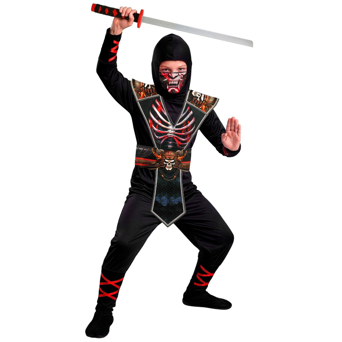 Op deze afbeelding zie je een Kostuums, van het merk Widmann. Ninja Bone Collector Kind Kostuum