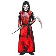 Op deze afbeelding zie je een Kostuums, van het merk Widmann. Burning Grim Reaper Jongen Kostuum