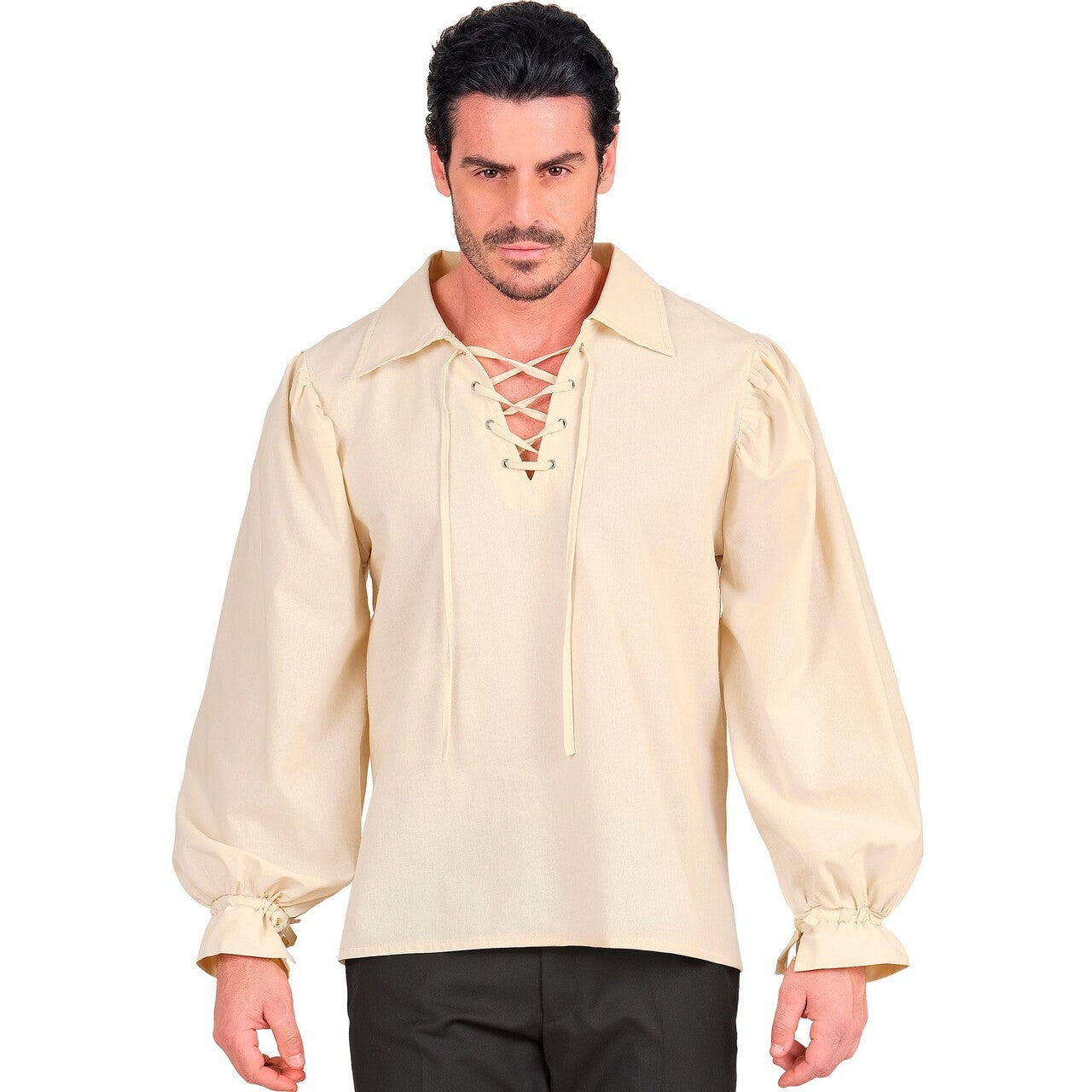 Op deze afbeelding zie je een Kostuums, van het merk Widmann. Beige Shirt Middeleeuwen Of Piraat Man