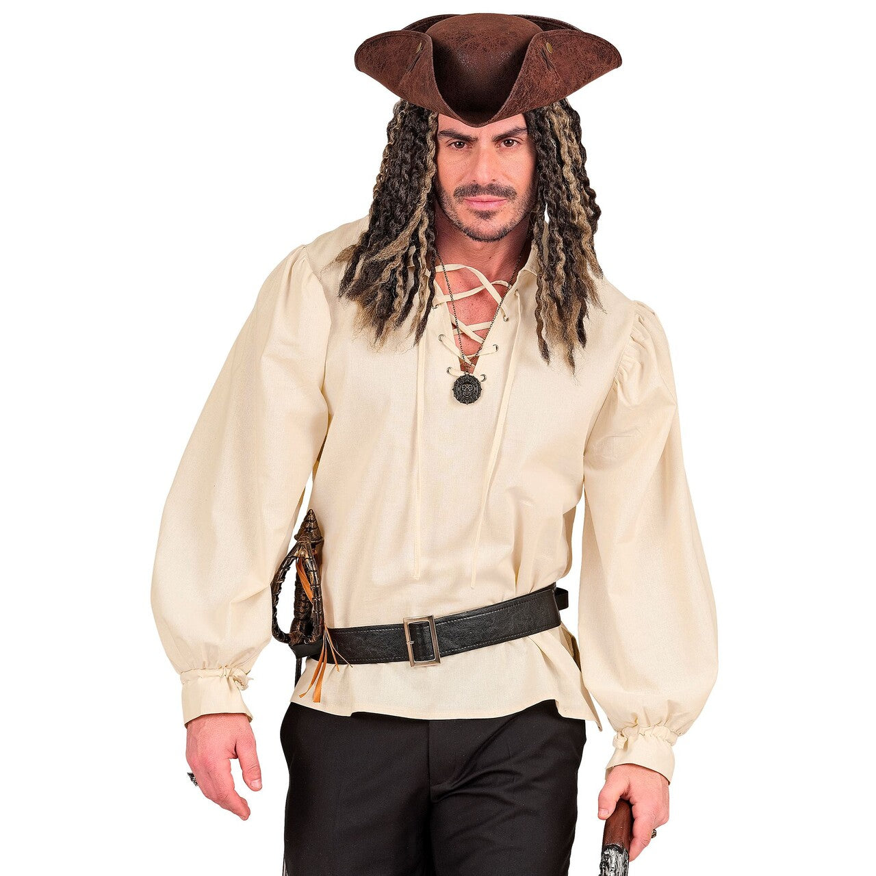 Op deze afbeelding zie je een Kostuums, van het merk Widmann. Beige Shirt Middeleeuwen Of Piraat Man