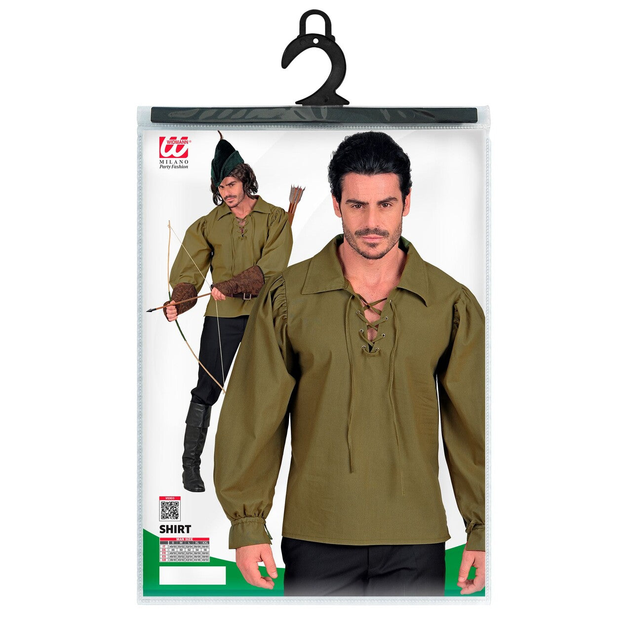 Op deze afbeelding zie je een Kostuums, van het merk Widmann. Groen Shirt Middeleeuwse Boogschieter Man