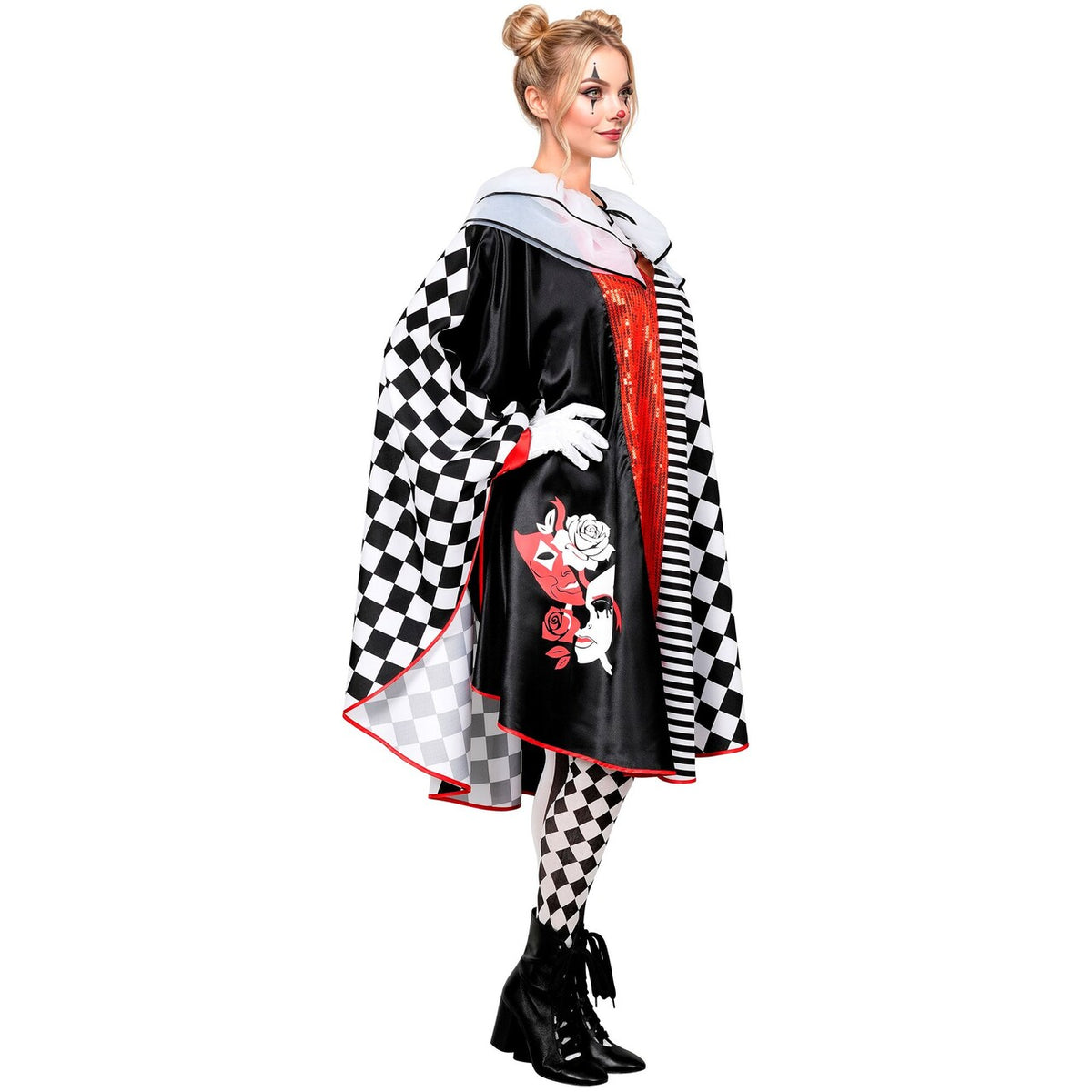 Op deze afbeelding zie je een Kostuums, van het merk Widmann. Poncho Pierrot Theater Vrouw Kostuum