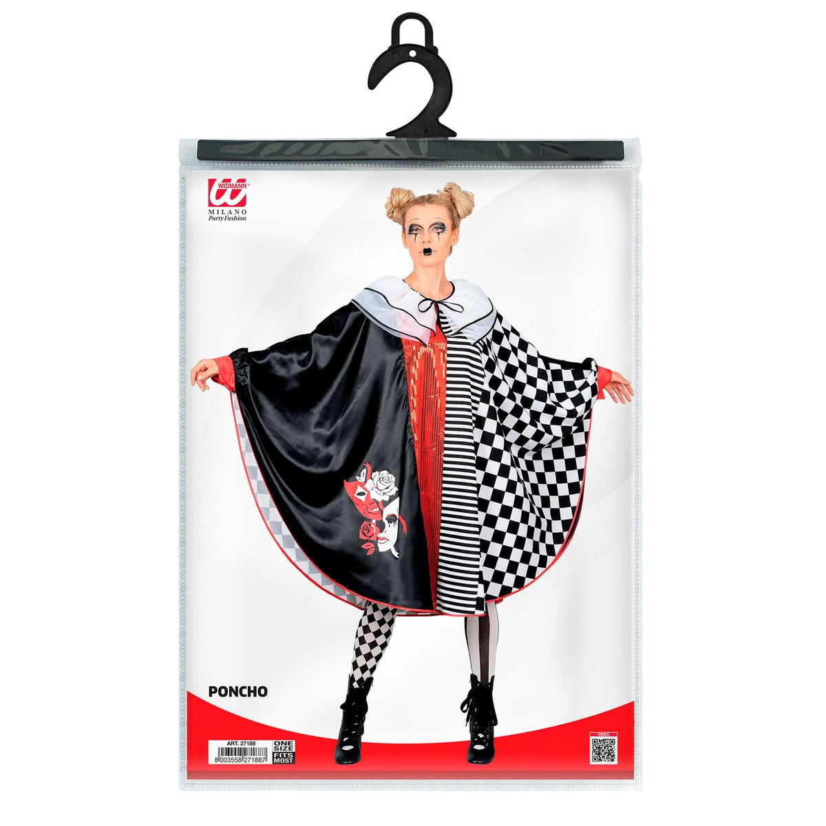 Op deze afbeelding zie je een Kostuums, van het merk Widmann. Poncho Pierrot Theater Vrouw Kostuum