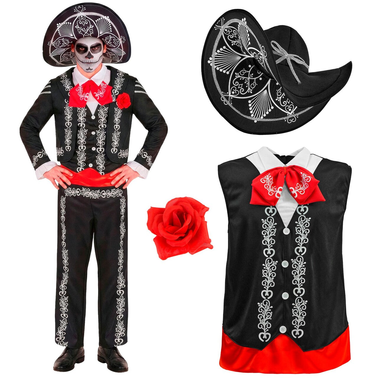 Op deze afbeelding zie je een Kostuums, van het merk Widmann. Mariachi De Los Muertos Man Kostuum