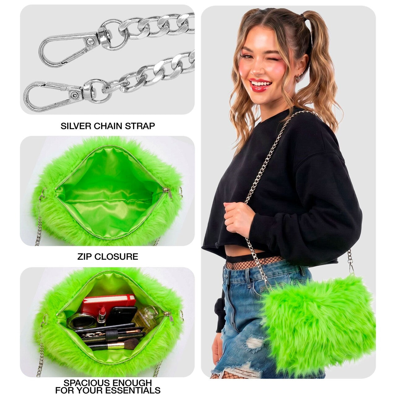 Op deze afbeelding zie je een Accessoires, van het merk Widmann. Zachte Pluche Hand Tas Neon Groen
