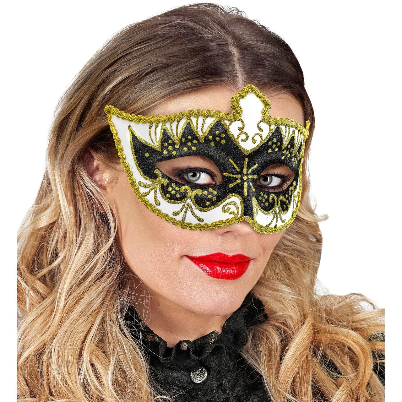 Op deze afbeelding zie je een Accessoires, van het merk Widmann. Venetiaans Gemaskerd Bal Masker Goud / Zwart