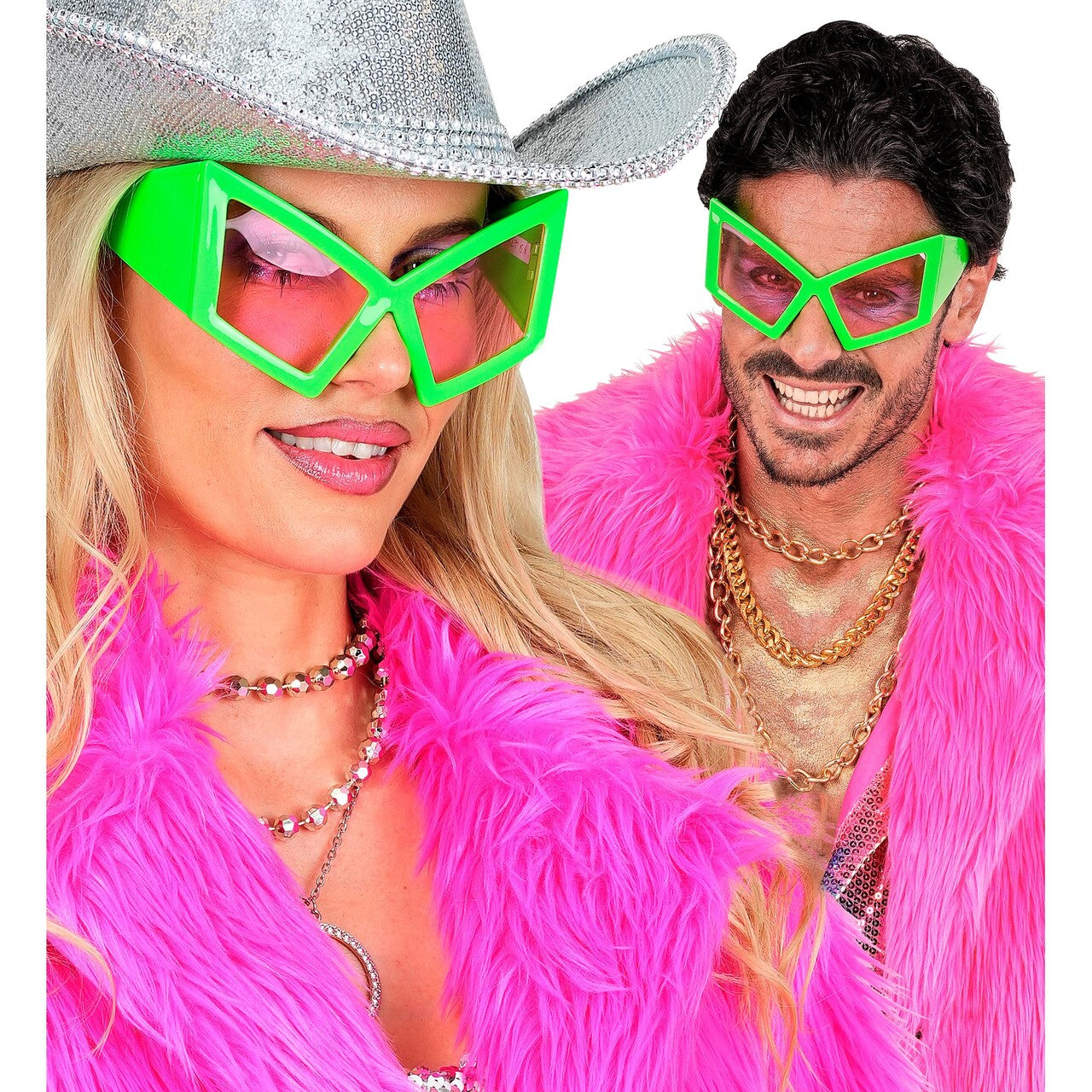 Op deze afbeelding zie je een Accessoires, van het merk Widmann. Cat Eye Bril Neon Groen