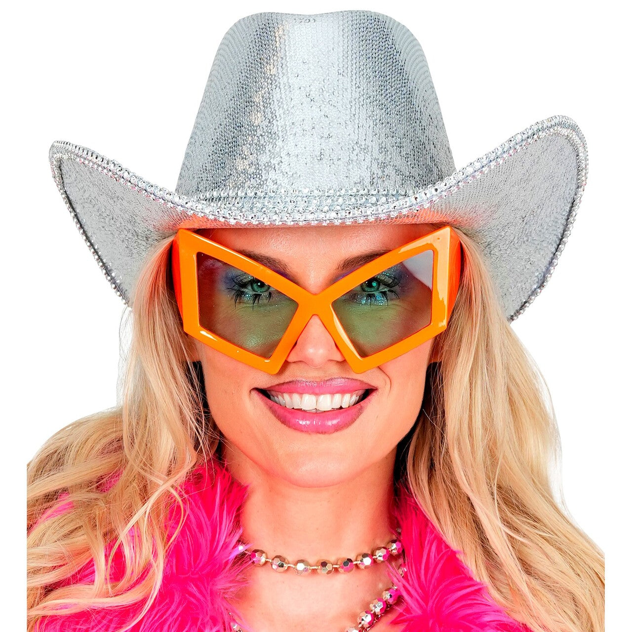 Op deze afbeelding zie je een Accessoires, van het merk Widmann. Cat Eye Bril Neon Oranje