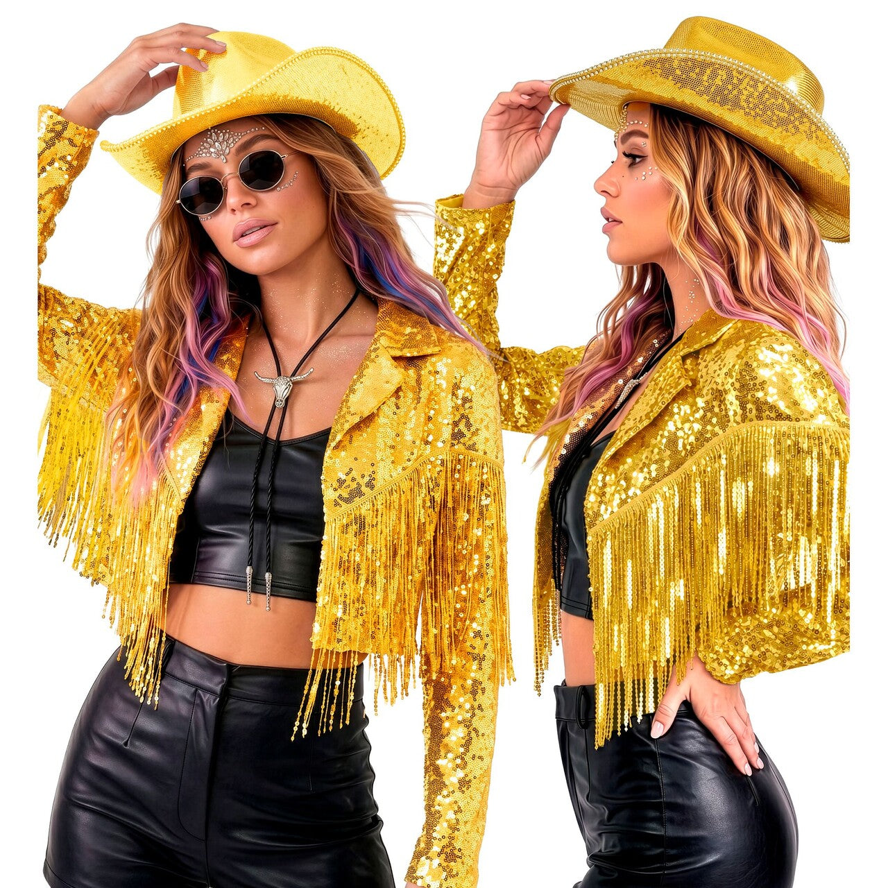 Op deze afbeelding zie je een Kostuums, van het merk Widmann. Gold Fever Glitter & Franje Jas Vrouw