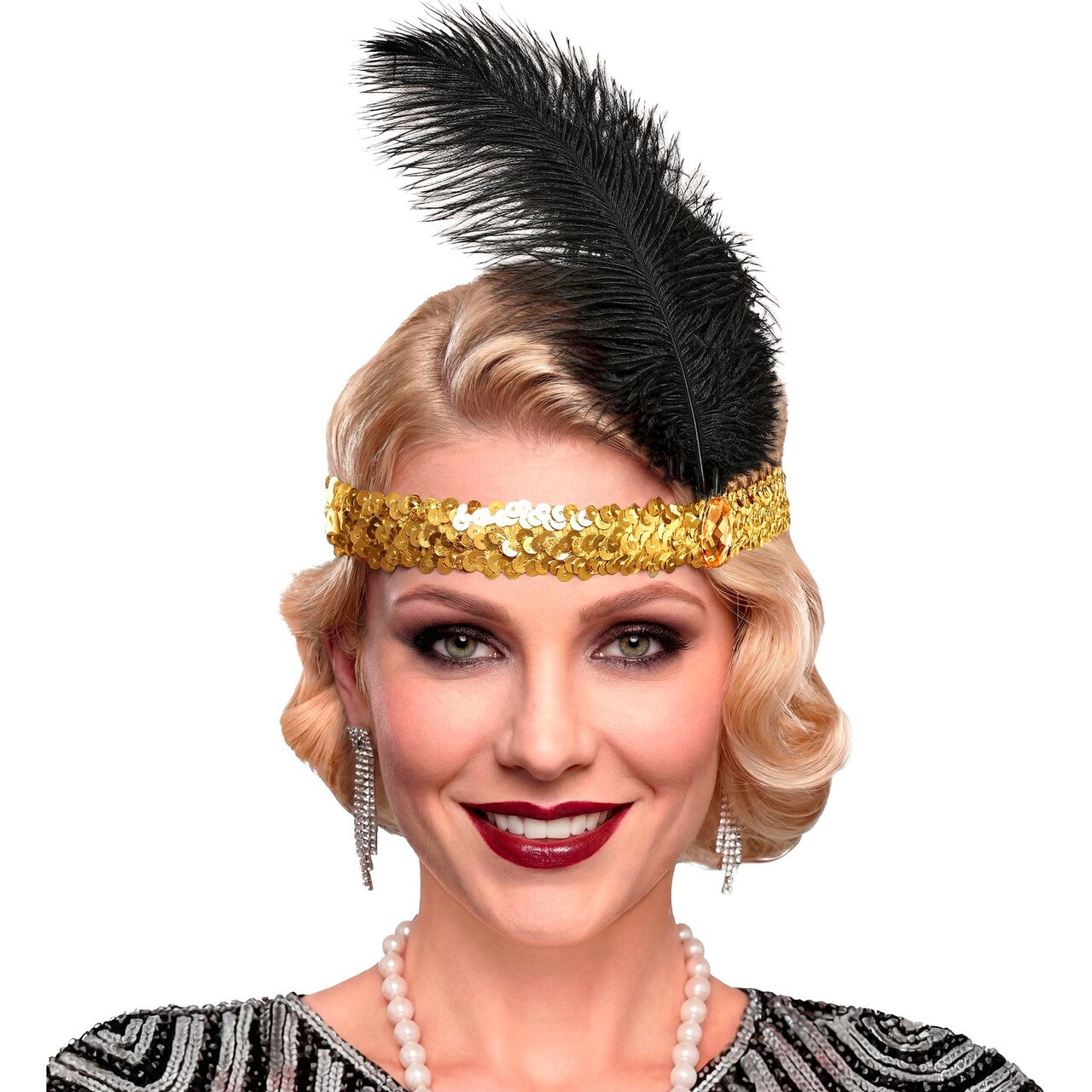 Op deze afbeelding zie je een Accessoires, van het merk Widmann. Gouden Roaring 20s Pailletten Hoofdband