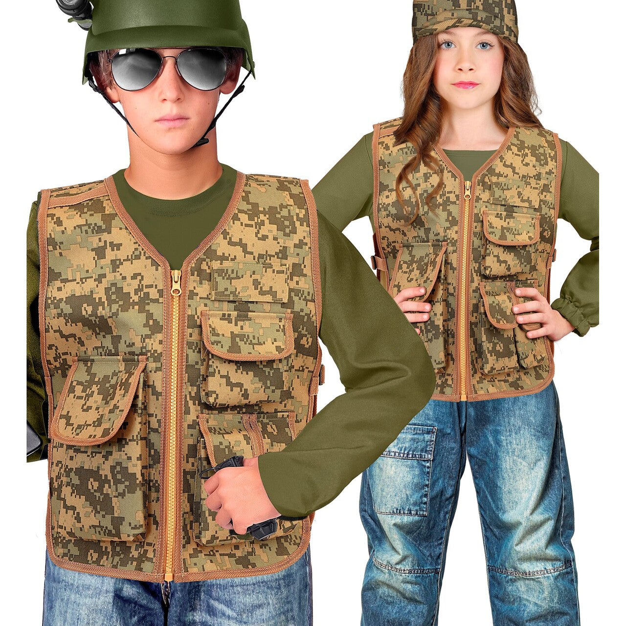 Op deze afbeelding zie je een Kostuums, van het merk Widmann. Camo Commando Vest Kind